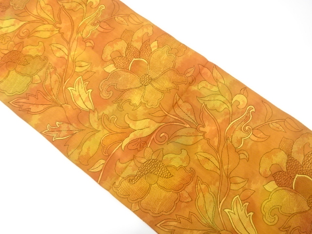 花更紗模様織り出し　名古屋帯